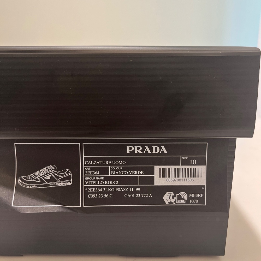 Prada Men Downtown Sneakers US11 UK10 Green White Leather Triangle Logo Low Top - Picture 7 of 11